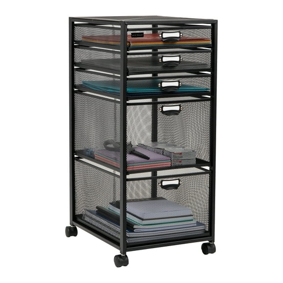 Mind Reader Multipurpose Rolling Storage Cart with Drawers, Office Organizer, Utility Cart, Metal, Black