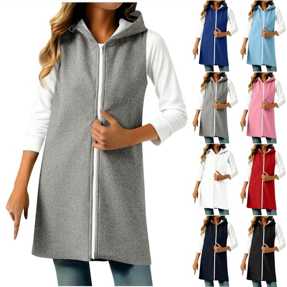 Yievot Women's Sleeveless Hoodies Sweatshirt Basic Solid Zip Up Long Vest Hoodie with Pockets