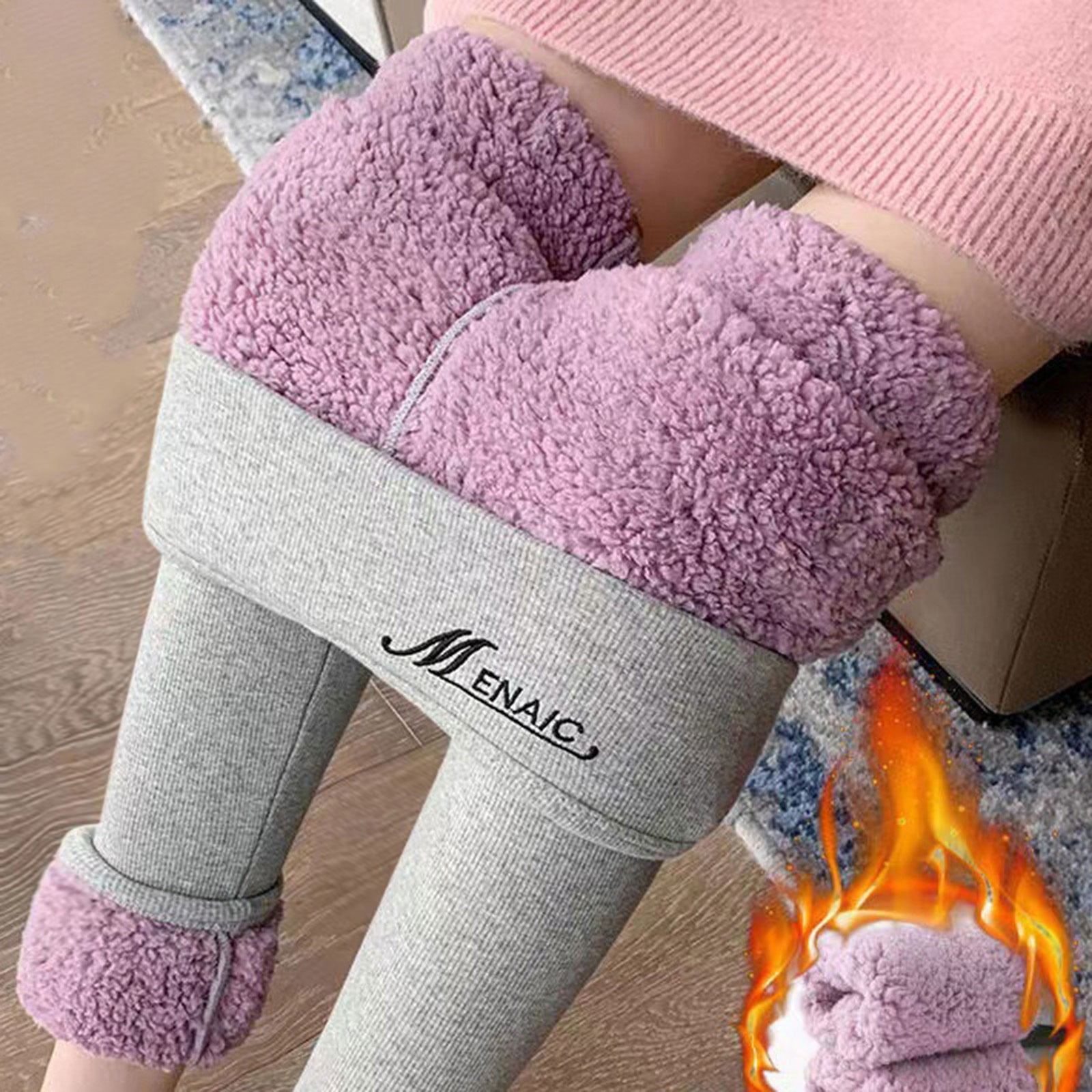 Women Winter&spring Thick Warm Brushed Lining Stretch Fleece Pants