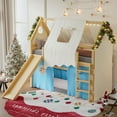 thumbnail image 2 of Twin Size Bed Frames Twin Size House Loft Bed with Sills and Tents, Solid Wood Loft Bed with Ladders and Slide, Chic Design with Lights, No Box Spring Needed, Natural+Blue,Adjustable Bed Base, 2 of 11