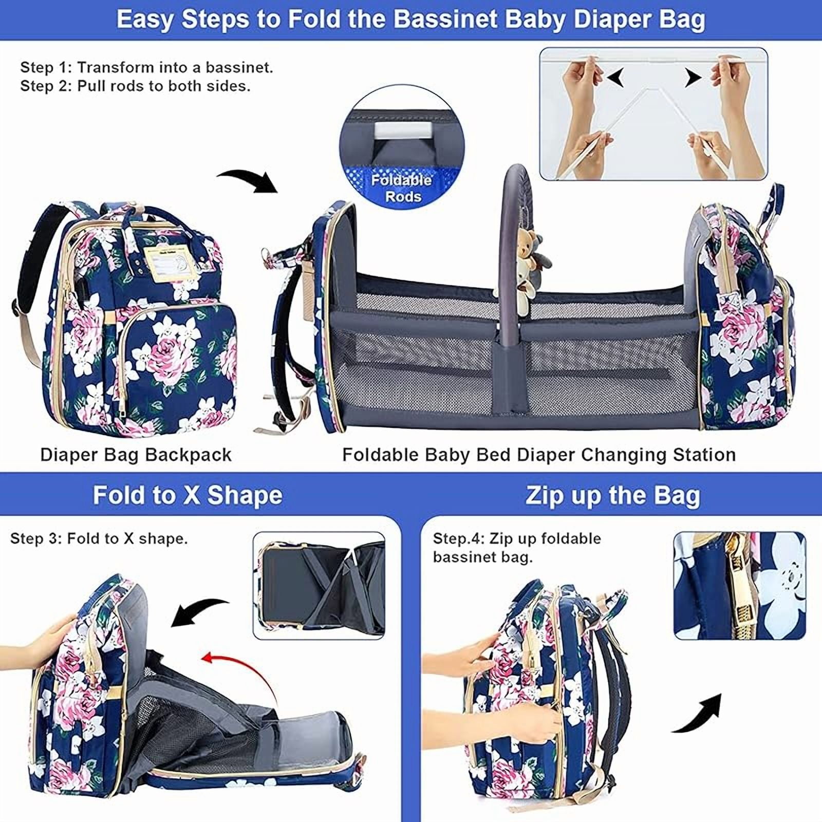 Diaper Bag Backpack with Changing Station, Foldable for Bady Toddler, 3 in 1 Large Capacity Newborn Essentials Organizer with Stroller Hook for Girls and Boys