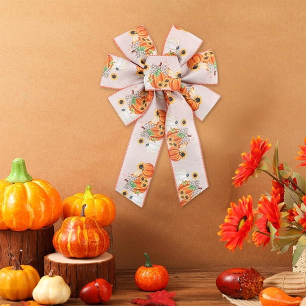 Decoración del moño de la puerta de Acción de Gracias | Cinta de satén festiva | Adorno colgante grande en capas | Poliéster multicolor | Decoración para fiestas en la pared de la casa | 1 pieza