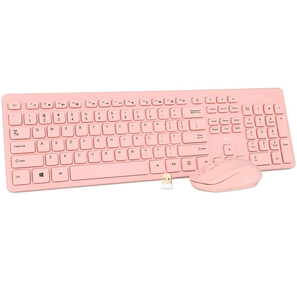 Combo de teclado y ratón inalámbricos Rii Standard Office (rosa)