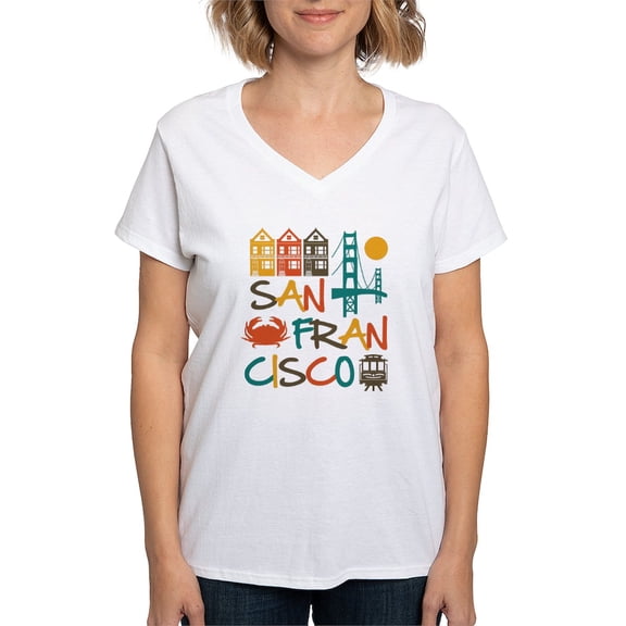 CafePress - San Francisco T Shirt - Womens Cotton V-Neck T-shirt