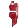 thumbnail image 4 of Aislor Lyrical Dance Women Single Long Sleeve Crop Top with Skirted Briefs Ballet Skating Outfit Burgundy M, 4 of 7