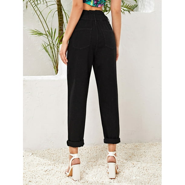 High waisted paperbag jeans sale