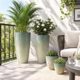 thumbnail image 5 of FIASON 4 Pack Large Plastic 24/21/12/10" H Black and Dark Green Tall Planters,Large Plastic Flower Pots with Drainage Holes & Drip Trays, Glossy Plant Pots for Patio Porch Indoor Outdoor, 5 of 9
