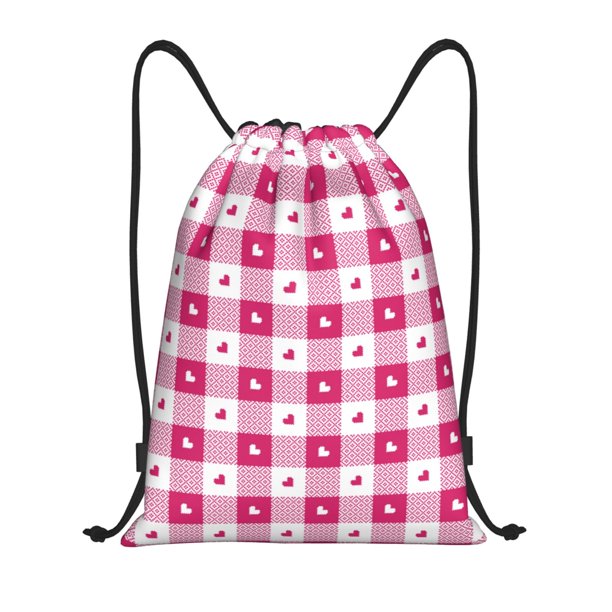 Fotbe Plaid Heart Bolsa Mochila con Cordón Estampada, Bolsa de Gimnasio Deportiva, Bolsa Cinch, Bolsa con Cordón para Hombres y Mujeres-Medium