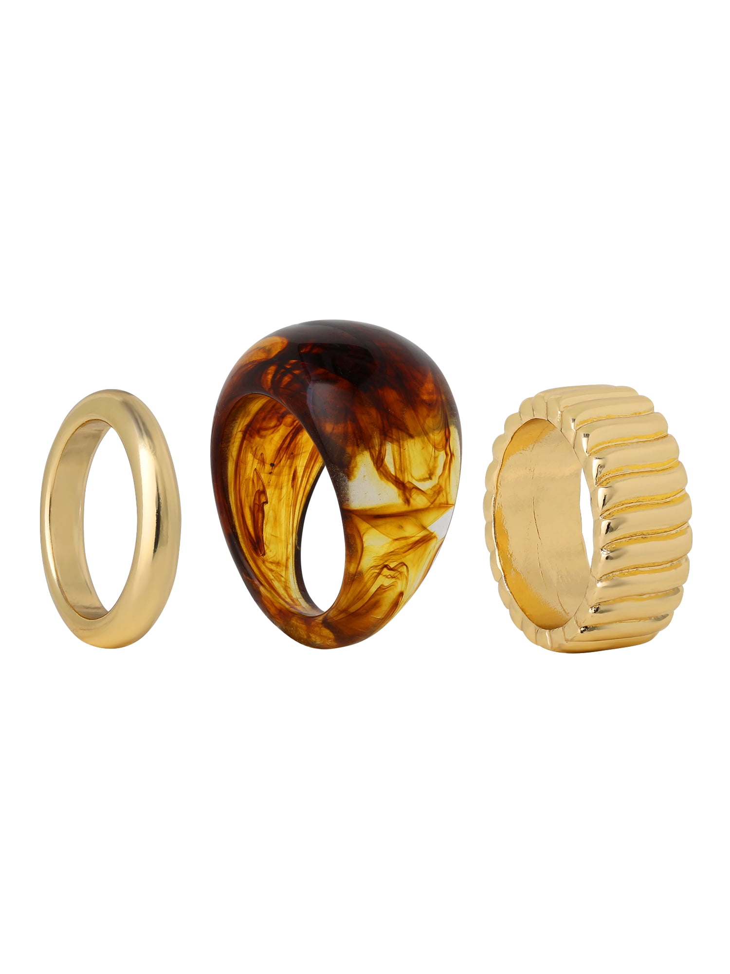 Jessica Simpson Women's Gold-Tone and Tortoiseshell Ring Set, 3-Pack