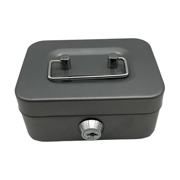 Cash Box with Lock Coin Box Money Saving Box Case Lockable Storage Box Piggy Bank Treasure Chest Box for Kids Classroom Prizes Gray