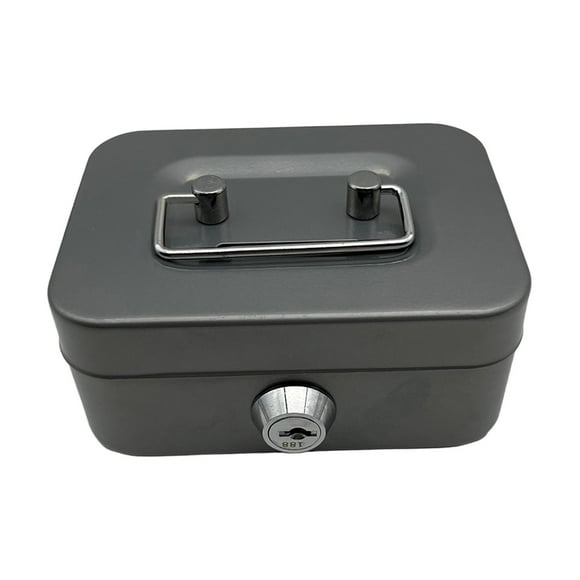 Cash Box with Lock Case with Top Handle Portable Souvenir Box Treasure Chest Gray