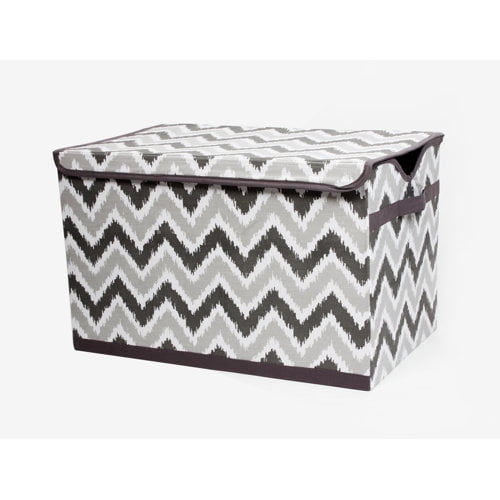 Bacati - MixNMatch Navy/Green Zigzag Cotton Percale Fabric Covered Storage Toy Chest 24.5" x 15" x 14"