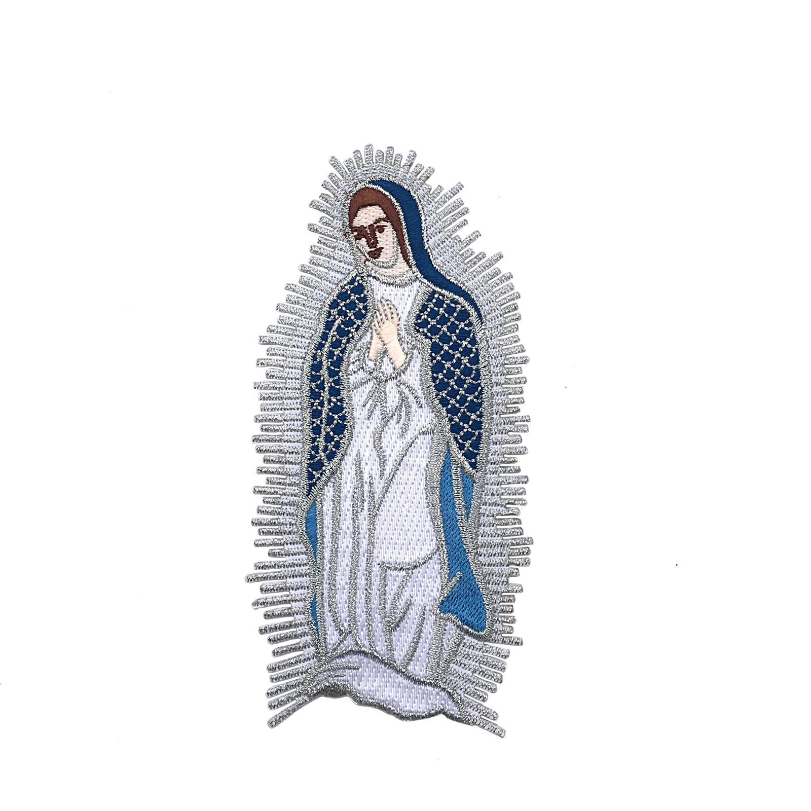 Iron On Embroidered Silver Gold Patch Virgin Mary Maria Guadalupe Mother of God
