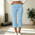 thumbnail image 6 of Lumtrix Women Fold Over Capri Pants Mid Rise Foldover Yoga Leggings Knee Length Cropped Flared Bell Bottom Capris Light Blue S, 6 of 9