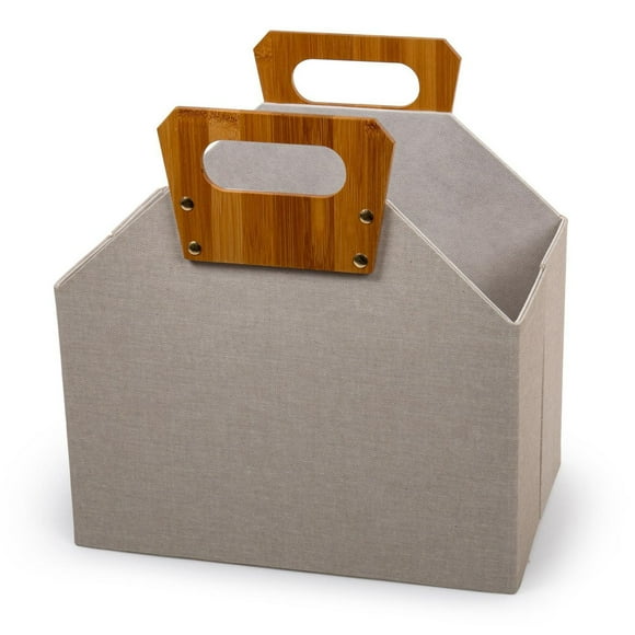 Truu Design Modern and Sleek Collapsible Paper Beige Storage Basket with Bamboo Handles