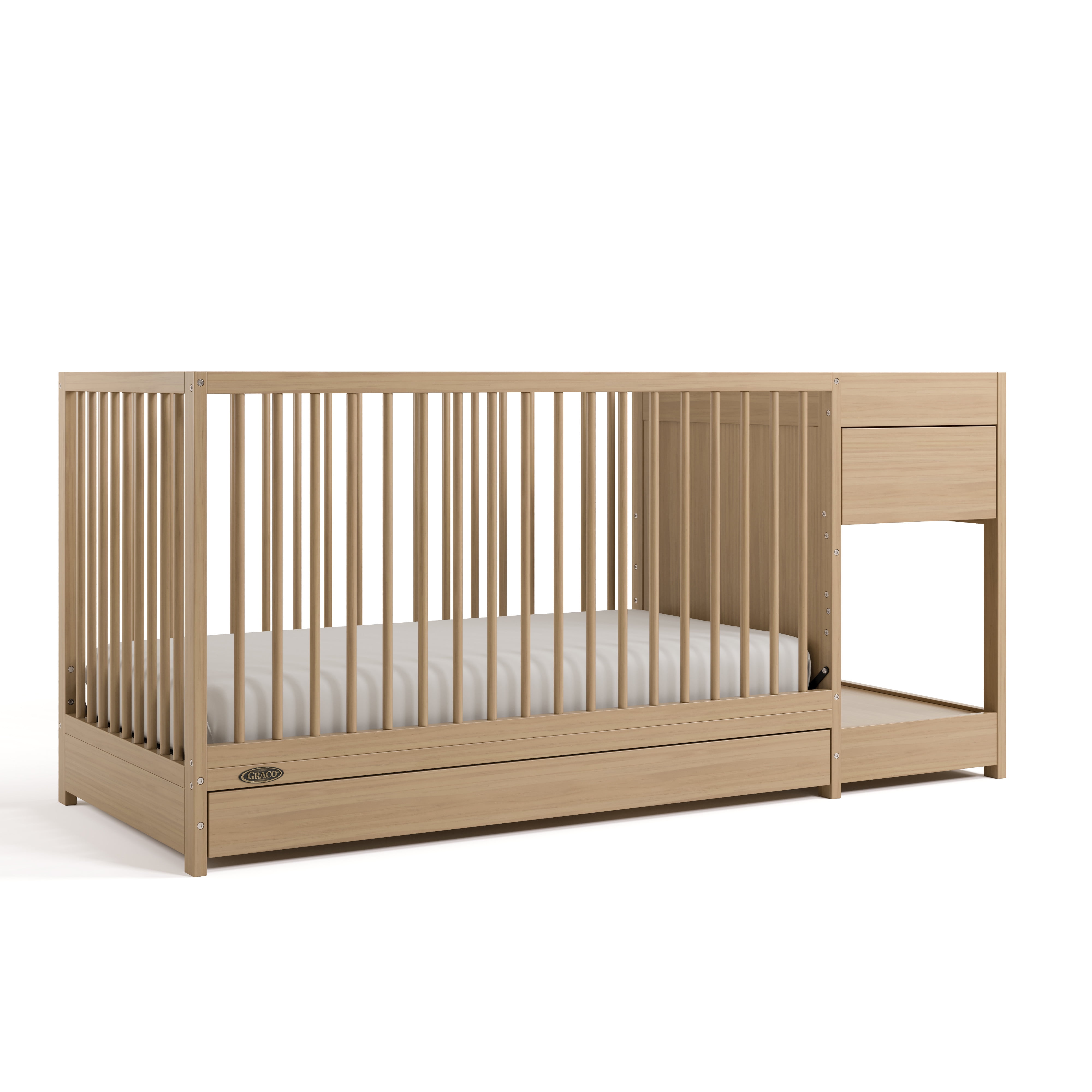 Graco Teddi 5-in-1 Convertible Baby Crib and Changer with Drawer, Driftwood