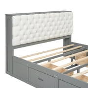 Euroco Wood Queen Platform Bed with Storage Headboard, Drawer and Shoe Cabinet for Living Room, Gray