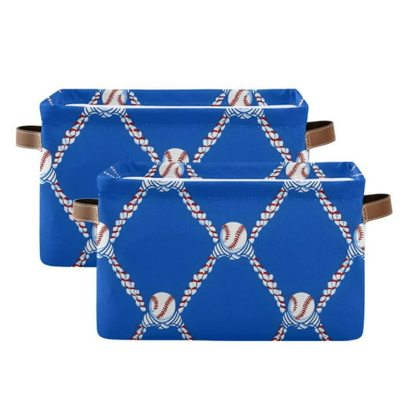 Ryvnso Baseball Storage Basket Large Bin Foldable Boxes Toys Organizer 14.2x10.2x8.3in 2 PCs