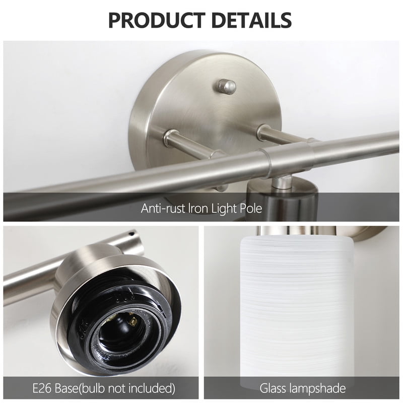24" Modern 4-Light Vanity Wall Sconce, Brushed Nickel Finish with Frosted Glass Shades for Bathroom or Hallway Lighting (No Bulbs)