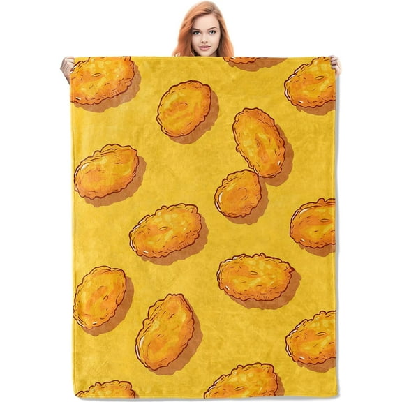 Chicken Nugget Throw Blanket Gifts for Food Lovers, Yellow Chicken Nugget Blanket for Living Room Home Decor, Cozy Flannel Plush Throw 50 x 60 Inch