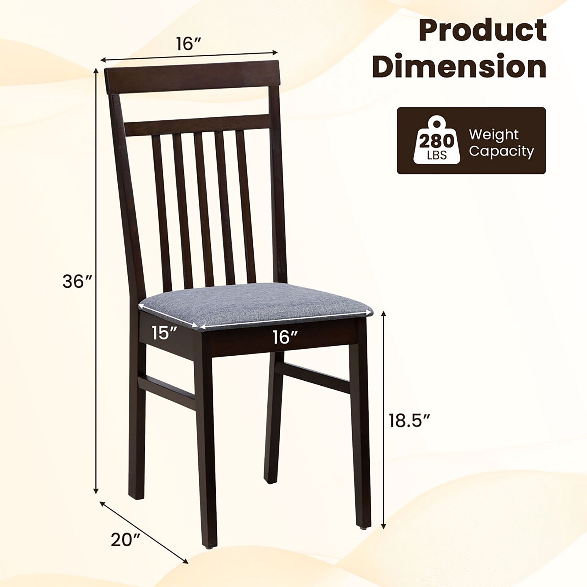 Gymax Upholstered Dining Chair Set of 2 Kitchen Armless Padded w/ Slanted Backrest