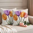 thumbnail image 2 of Spring Orange Pillow Covers 2 Pack Purple Pink X-ray Tulip Flower Leaf Retro Pillowcase Waterproof Outdoor Throw Pillow Cover for Patio Garden Square Cushion 18”x18”, 2 of 9