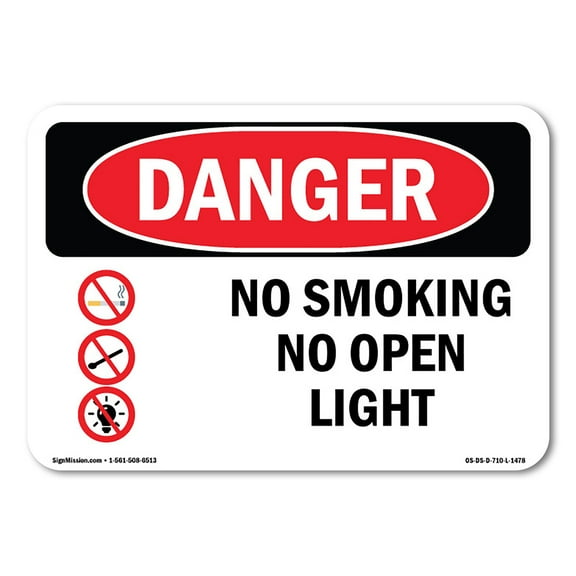 OSHA Danger Sign - No Smoking Or Open Lights | Decal | Protect Your Business, Construction Site, Warehouse & Shop Area |  Made in The USA