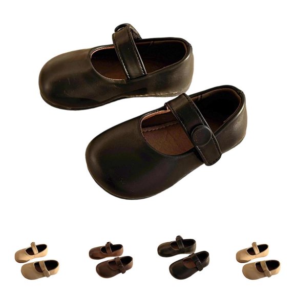 Bxsruta Toddler Mary Janes Flats Round Toe Casual Dress Shoes with Hook and Loop Strap