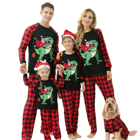 

Family Matching Christmas Pajamas Set Xmas Dinosaur Print Long Sleeve Sleepwear Nightwear For Couples Kids Baby Dog