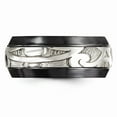 thumbnail image 4 of Black Titanium Men's and 925 Sterling Silver-Inlay Scroll Wedding Band Ring Size 13, 4 of 8