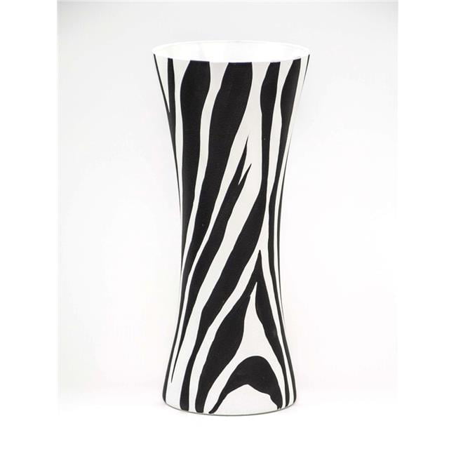 Black and white glass vase for flowers handpainted art round bubble zebra interior design home room table decor 6 inch