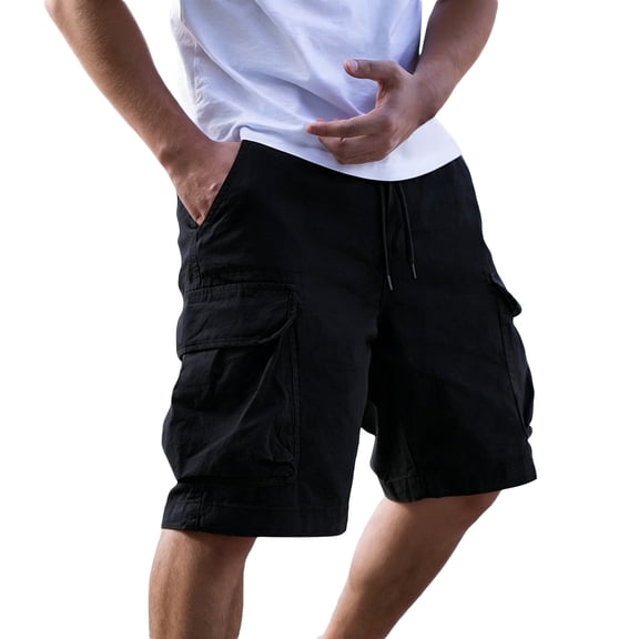 CONZONE Mens Cargo Shorts Elastic Waist Drawstring Hiking Shorts for Men Solid Color Lightweight Loose Fit Gym Athletic Shorts With Pockets