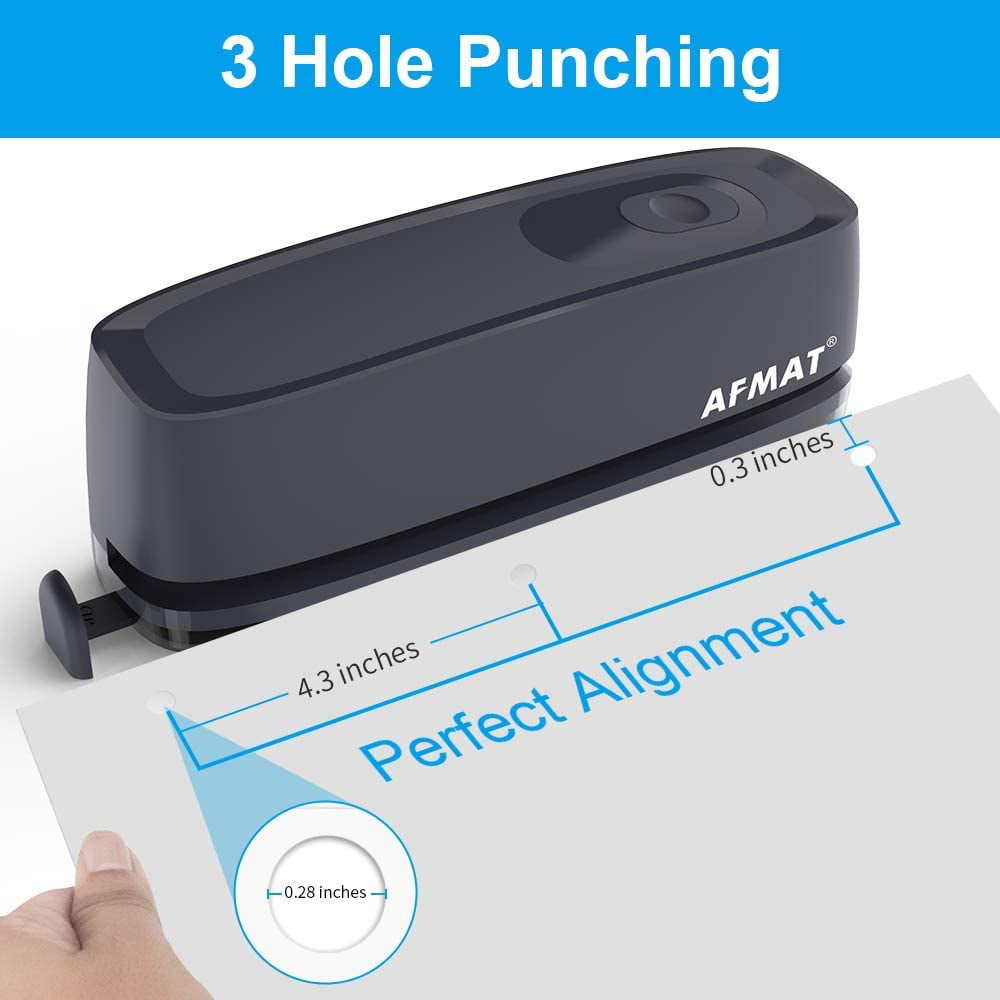 GetUSCart- 3 Hole Punch, AFMAT Electric Three Hole Punch Heavy Duty,  20-Sheet Punch Capacity, AC or Battery Operated Paper Puncher, Effortless  Punching, Long Lasting Paper Punch for Office School Studio, Green