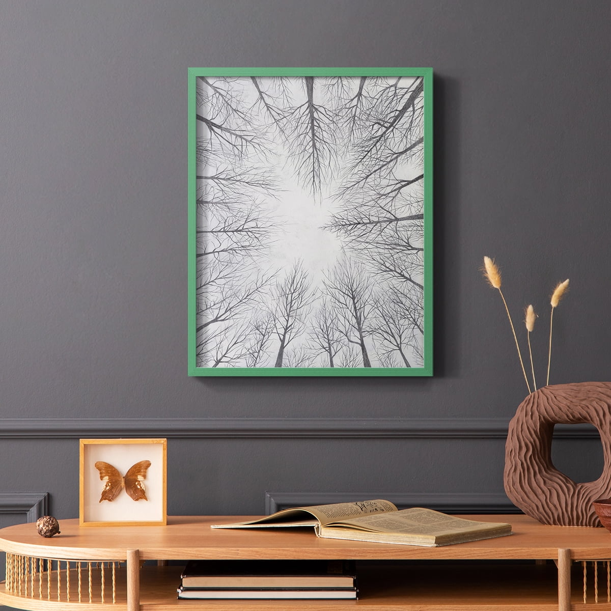 Deciduous Canopy I Framed Print in Green Solid Wood Framed Print No Nail Hanging