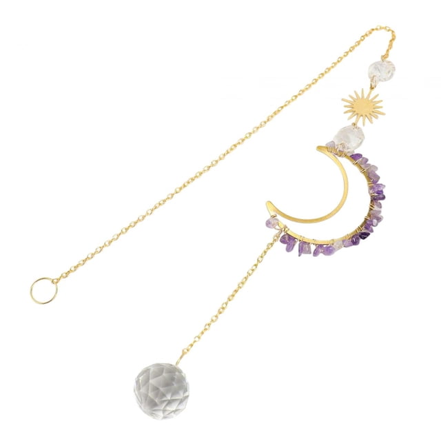 Colgante de luna de cristal con carillón de viento, adorno para colgar en la pared, regalo de cumpleaños Púrpura