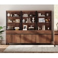 thumbnail image 2 of WAMPAT 3-Piece Modern 72" Tall Library Bookcases with Metal Base & Adjustable Shelves, Wood Bookshelves with Storage Cabinet & Open Shelves for Home Office & Living Room, Brown, 2 of 8