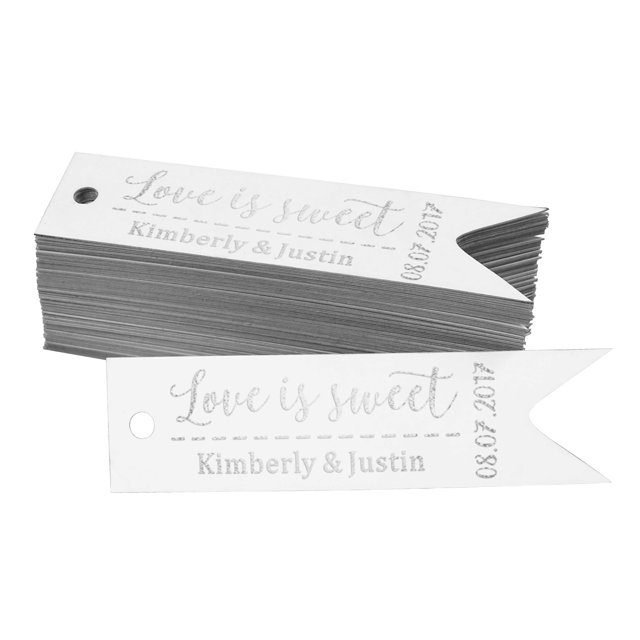Darling Souvenir Silver Foil Personalized Paper Hang Tags Love Is Sweet Wedding Favor Tags 100 Pieces
