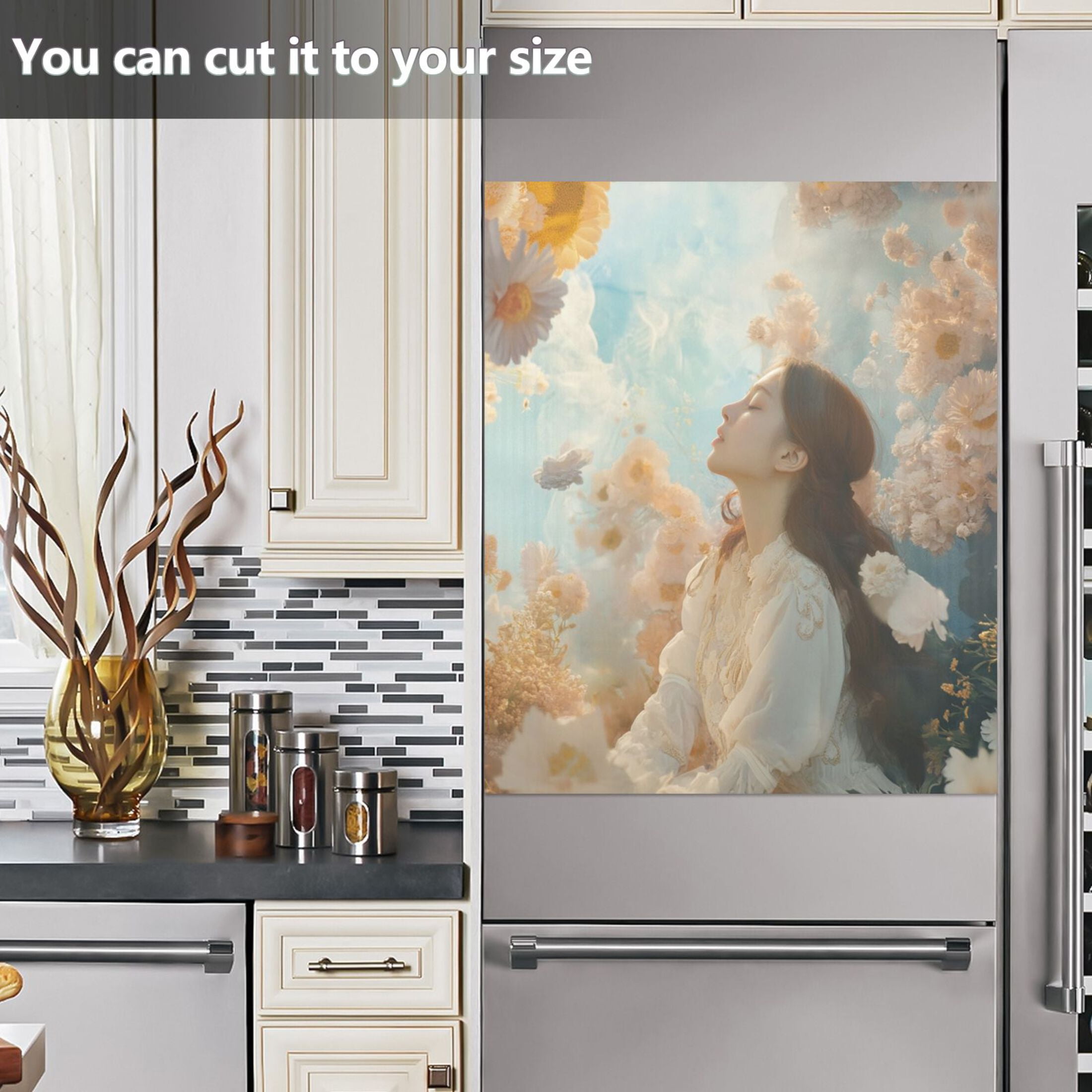 Dishwasher Magnetic Sticker 23x26 Inch Refrigerator Magnetic Sticker Washing Machine Magnetic Sticker Kitchen Panel Magnetic Sticker Home Decor Beauty Flower Beauty