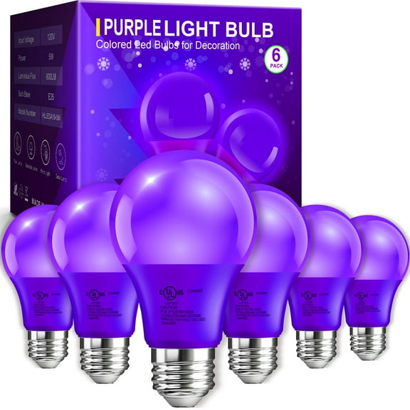 DAYBETTER A19 LED Light Bulbs, 60W Equivalent,Purple light,8.8W 760 Lumens,E26 Standard Base,Lighting for Bedroom Living Room Home Office,6 Pack