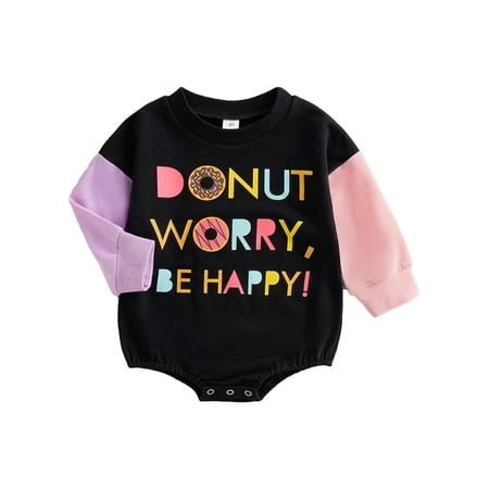 

Capreze Newborn Bodysuit Long Sleeve Romper One Piece Jumpsuit Casual Playsuit Crew Neck Black 60cm