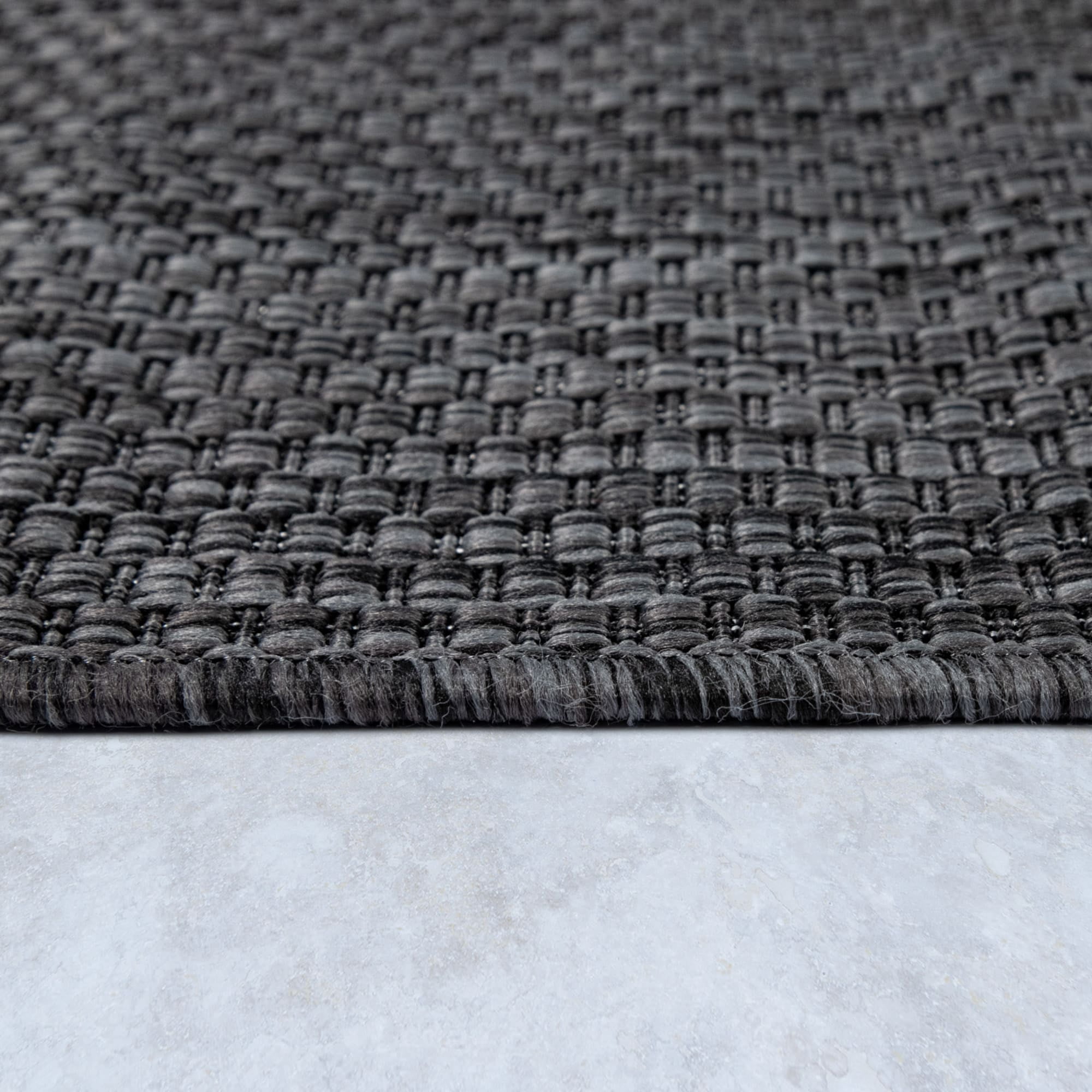 Solid Outdoor Rug for Patio or Balcony in Mottled Anthracite