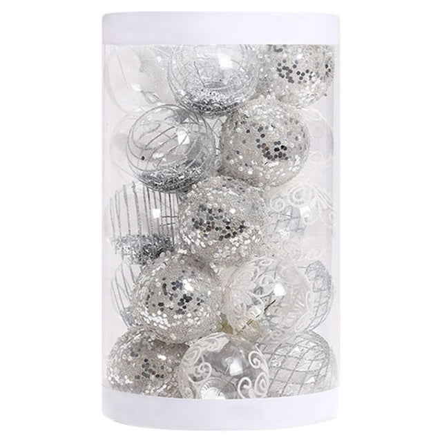 Ounissouiy Decoraciones festivas de plástico para árboles de Navidad, adornos de bolas navideñas brillantes, aplicaciones amplias Kits de decoración para fiestas Plata