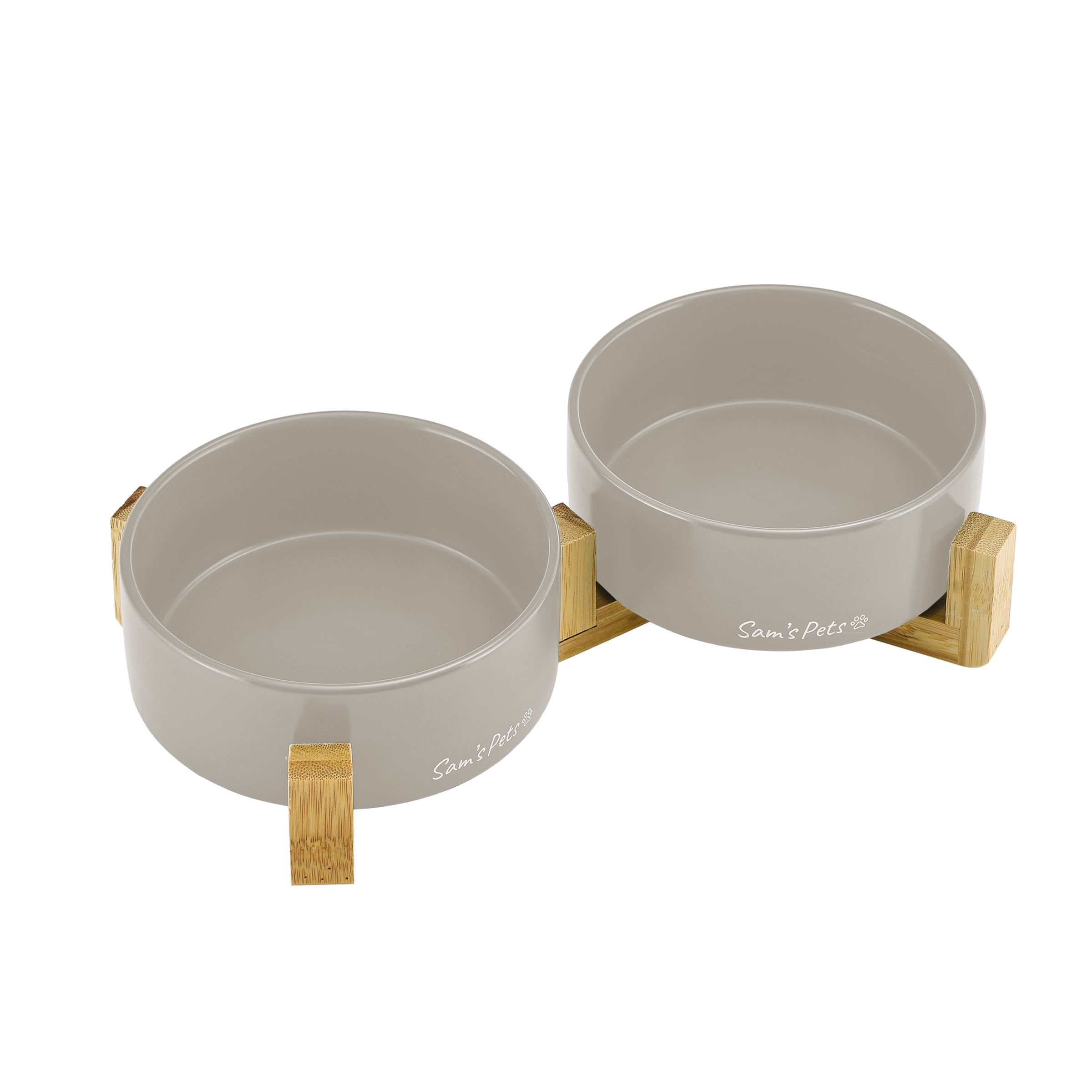 Coco Dual Pet Bowl with Wood Stand 5.11’’ in Gray