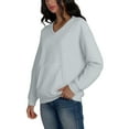 thumbnail image 7 of Women's V-Neck Sweatshirt with Pockets, Womens V Neck Sweatshirts No Hood Lightweight Casual Soft Fashion Light Gray S, 7 of 7
