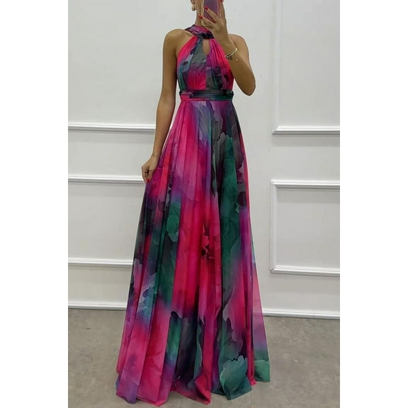 Women's Sleeveless Printed Lace-up Dress Fashion