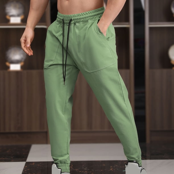 Pantalones largos para hombre, informales, a la moda, con cintura elástica, lisos, con bolsillos, para exteriores