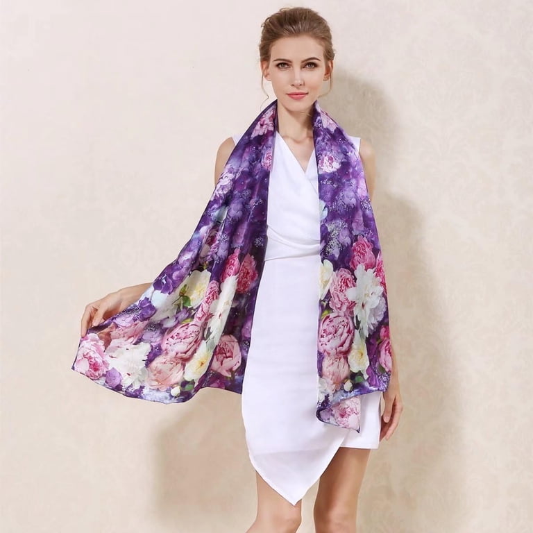Purple Flower Mulberry Silk Neck Scarf Holzlrgus 100% Mulberry Silk Neck Scarf 21 main image 4