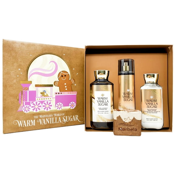 Bath & Body Works Warm Vanilla Sugar - Gift Box Set - Fine Fragrance Mist, Shower Gel and Body Lotion With a Yamma Jamma Bar Soap.