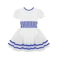 thumbnail image 4 of Yeahdor Girls Figure Skating Mesh Leotard Dress Bowknot Puff Sleeves Striped Christmas Dance Costume Blue 6, 4 of 7