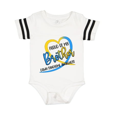 

Inktastic Proud of My Brother Down Syndrome Awareness Heart Ribbon Gift Baby Boy or Baby Girl Bodysuit